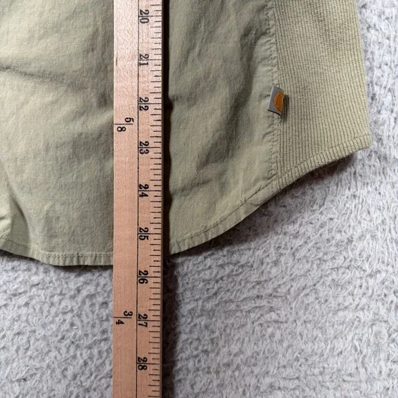 Carhartt Bozeman Rugged Flex Roll Up Sleeve Green Shirt Women Med Work Cowgirl - Picture 5 of 7